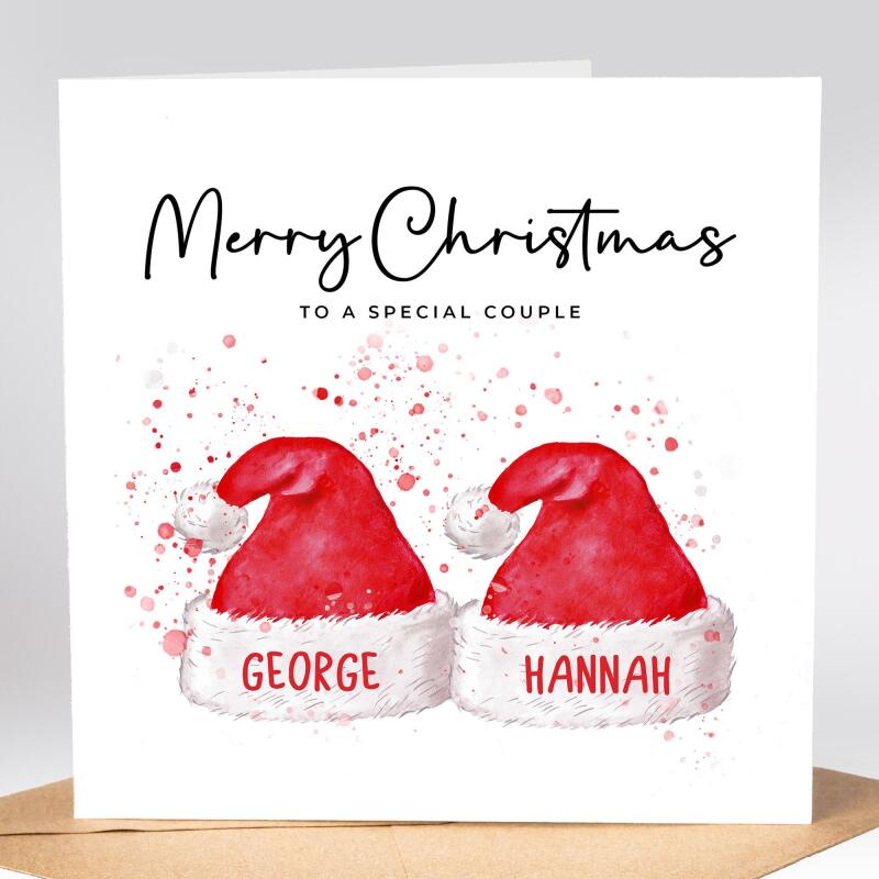 Couple Christmas Card, Personalised Special Couple Christmas Card, Santa Hats, Special Couple, Couple Card, Personalised Names, Christmas