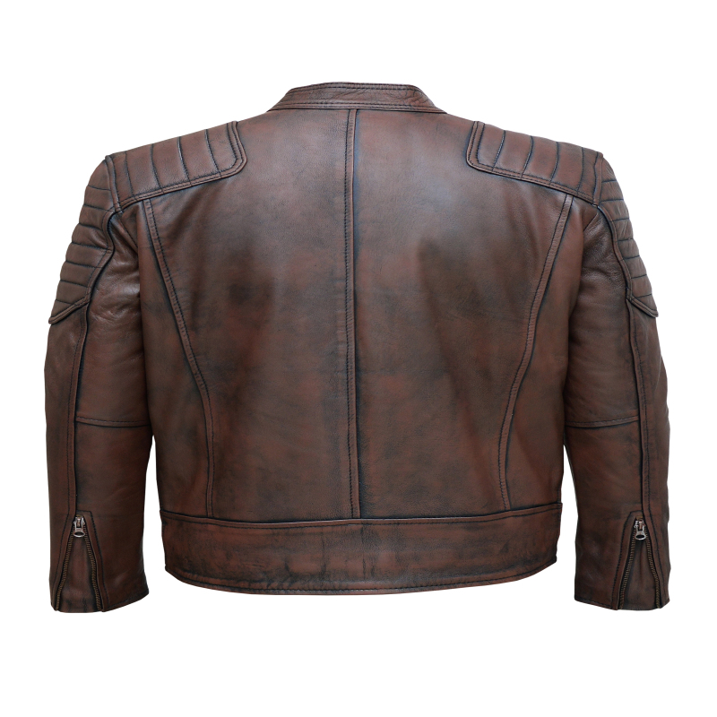 Leather Jacket Distressed Brown for Men Large