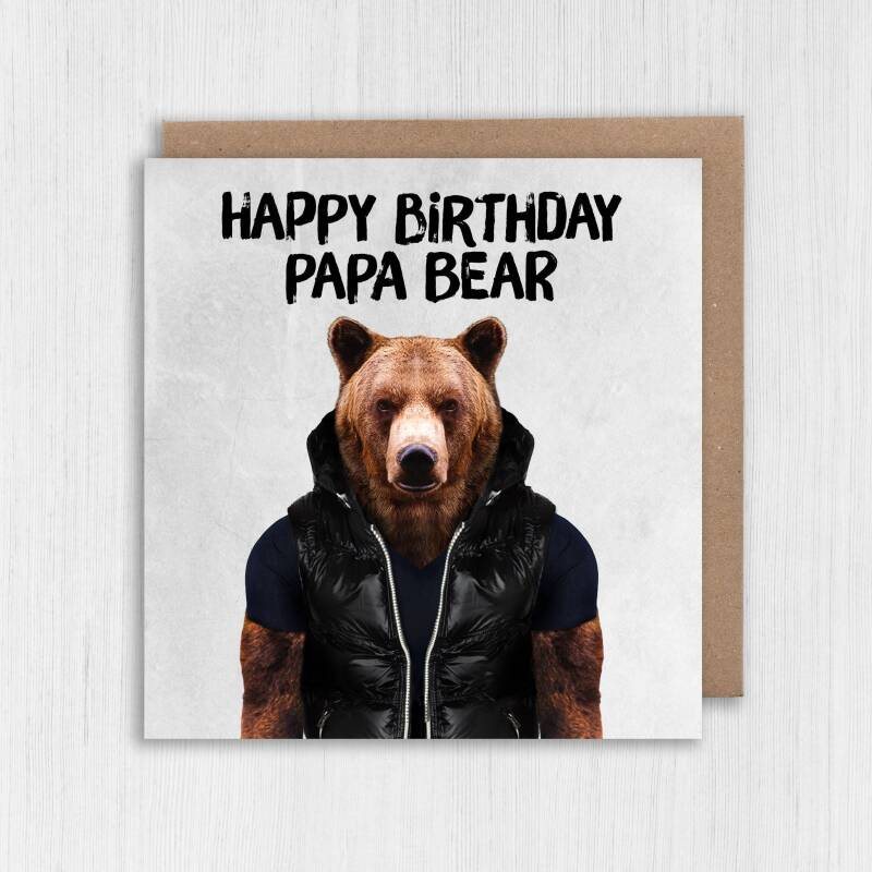 Happy birthday papa bear cute animal in clothes birthday card for dad, father, daddy, papa from son, daughter, child, children (Animalyser) - A6: Single card