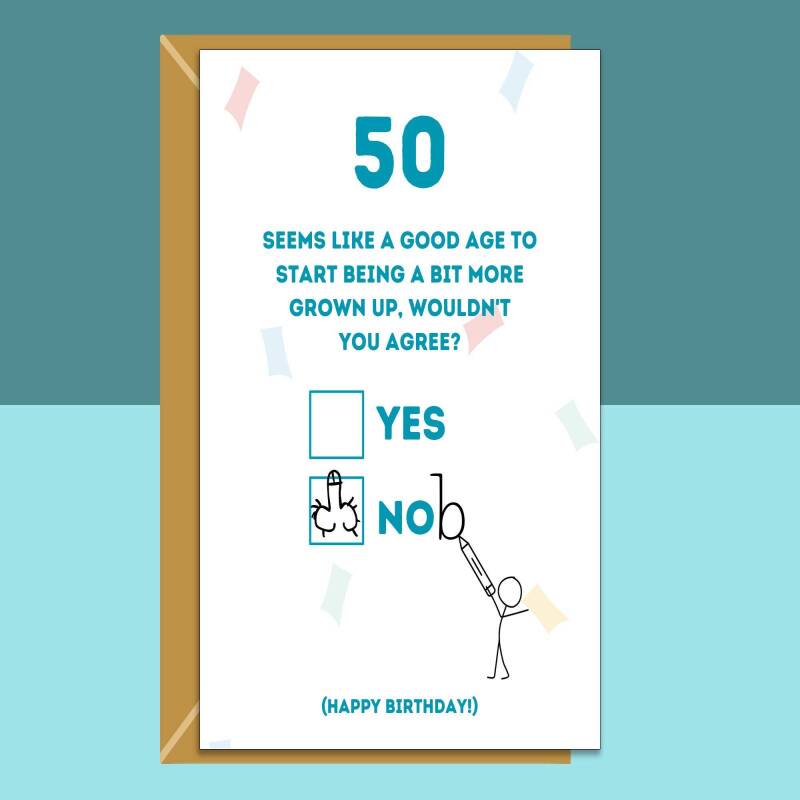 Funny 50th Birthday Card - For Him or For Her - Can be personalised - for mum, dad, brother, sister, friend turning 50 years old - Blank inside - Small