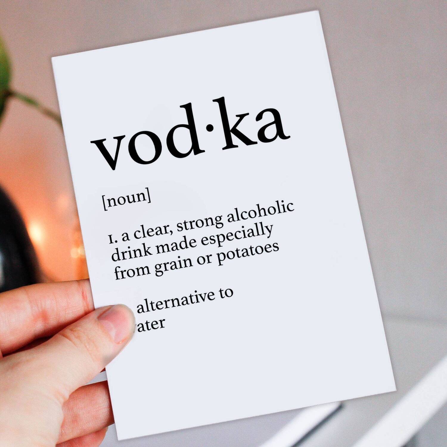 Dictionary definition of vodka alcohol themed birthday card for male, female, friend, mate, colleague, coworker (Size A6/A5/A4/Square 6x6") - A6: Single card