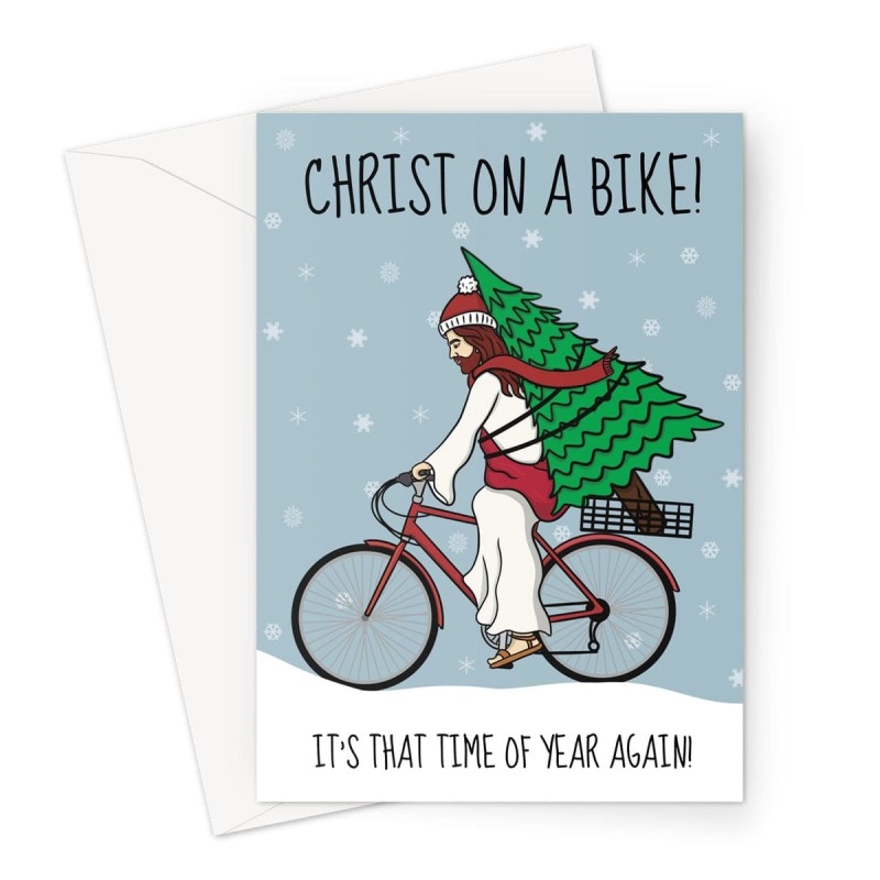 Funny Jesus Christmas Card - Christ On A Bike - A5 Portrait - 1 Card