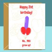 Funny 21st Birthday Card - Personalised inside if required - For Him or For Her - Perfect greetings card for someone turning 21 years old