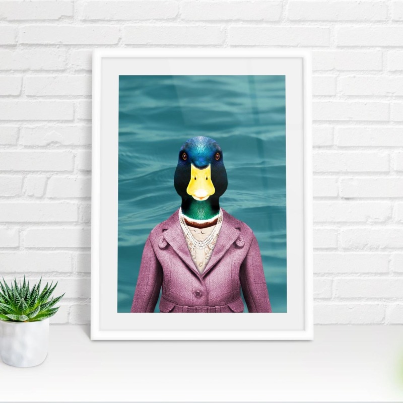 Duck in clothes, animal print, wall art - A5 - Glossy - Blue