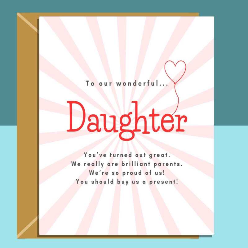 Funny Daughter Birthday Card - Personalised For Daughter - From Parents - 17th, 18th, 19th, 20th, 21st, 25th, 30th, 35th, or any other age - Blank inside - Regular - Matte Card