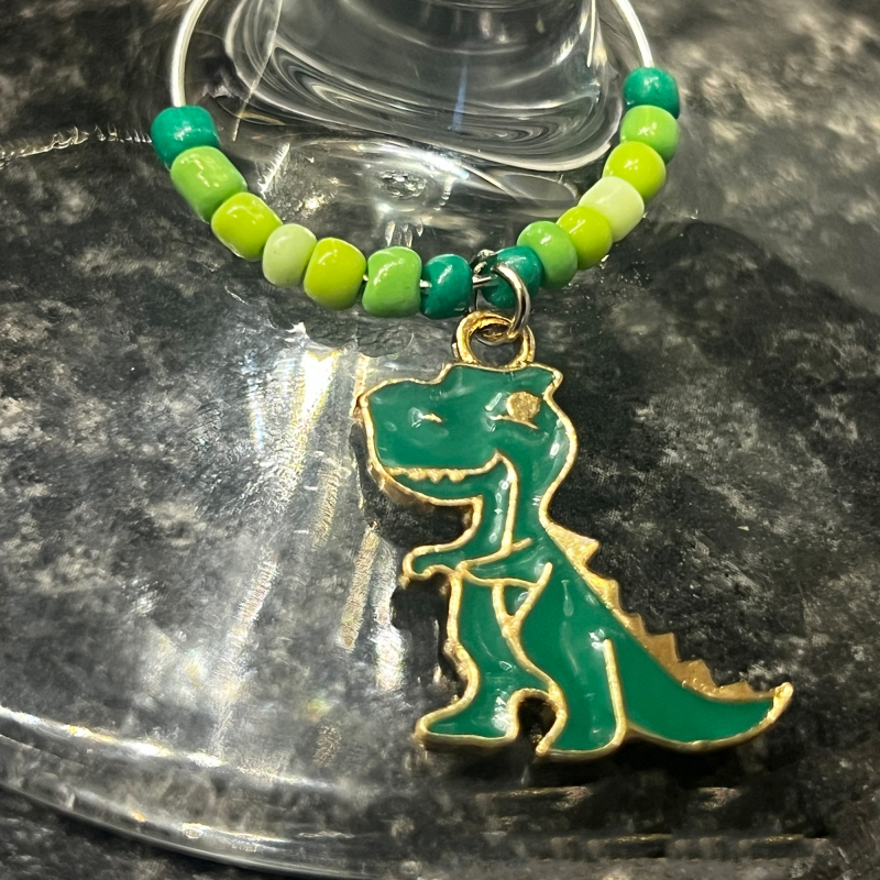 Handmade Wine Glass Charm - T-Rex Dinosaur