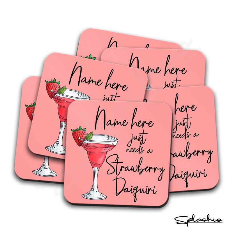 STRAWBERRY DAIQUIRI Coaster Cocktail Personalised Coaster, Personalised, Fathers Day gift, Secret Santa, Birthday Gift, Home Bar. Cocktails - Single Coaster