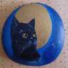 Hand Painted Cat and Moon Stone (Medium)