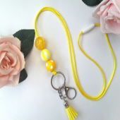 Yellow Beaded Lanyard, Beaded ID Holder, Teacher Lanyard, Medical ID Lanyard