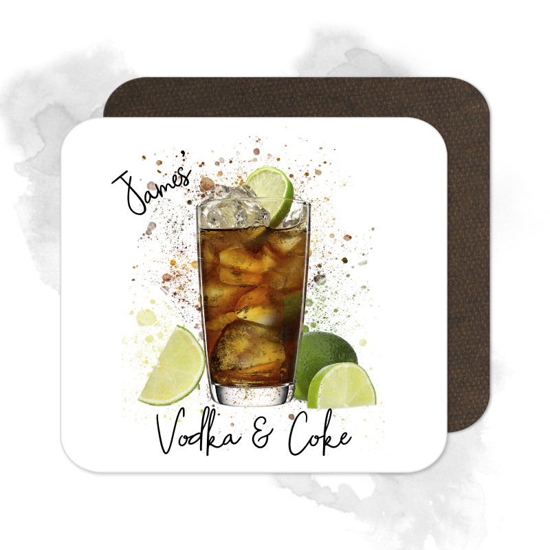 Personalised Vodka & Coke Coaster with Splash Effect