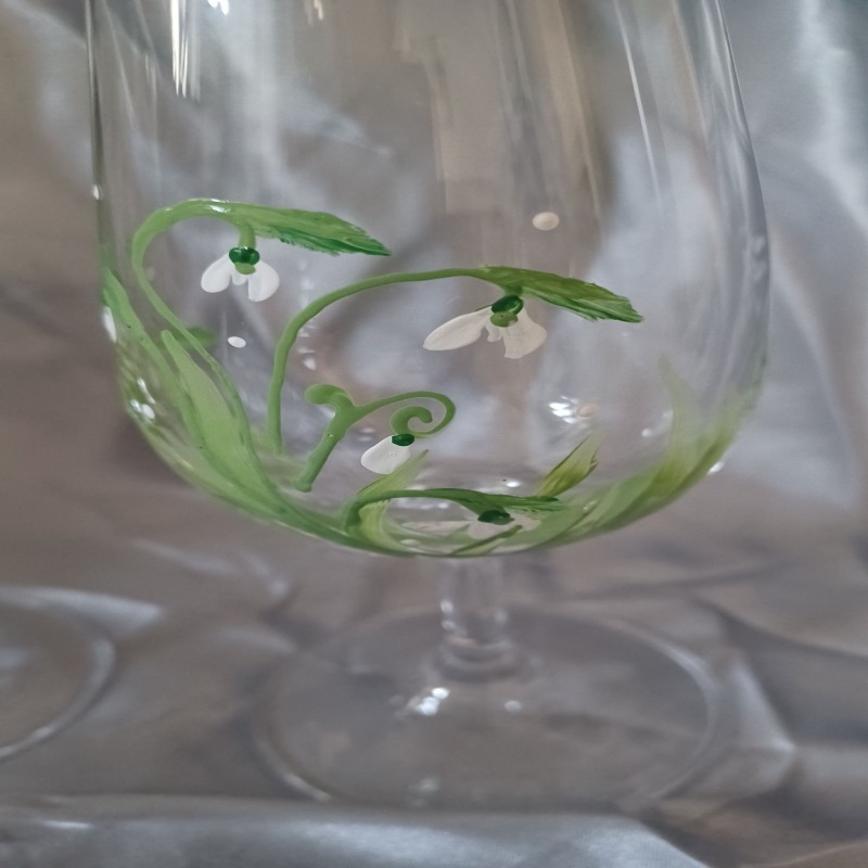 Hand Painted Snowdrop Port or Small Wine Glasses