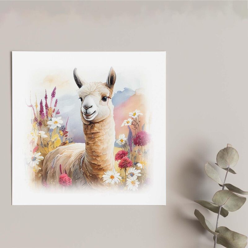 Notelet Card of a Llama For Anyone Any Occasion Card For Her or For Him Card For Birthday or Easter Card Thank You Card - Square (6x6) / Blank Message