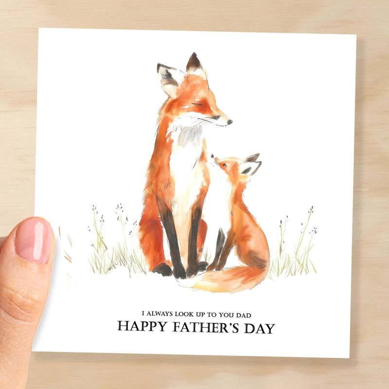 Father's Day Card For Dad Fox and Cub Illustration Simple Father's Day Card I always look up to you Dad Father's Day Gift - Square (5.5x5.5) / Blank Message