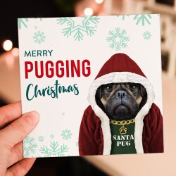 Merry Pugging Christmas pug dog pet animal in clothes Christmas, Holidays, Xmas, festive card (Animalyser) (Size A6/A5/A4/Square 6x6") - A6: Single card