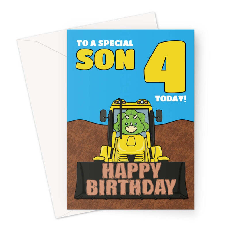 Dinosaur 4th Birthday Card For Son - A5 Portrait - 1 Card