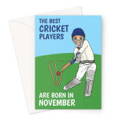 Cricket Player Birthday Card Born In November