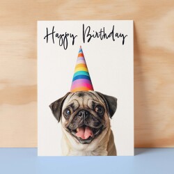 Birthday Card For Her Card For Friend Mum or Sister Birthday Card For Him Brother Dad Happy Birthday Card of Pug Dog Fun Birthday Card - Small (4x6) / Blank Message