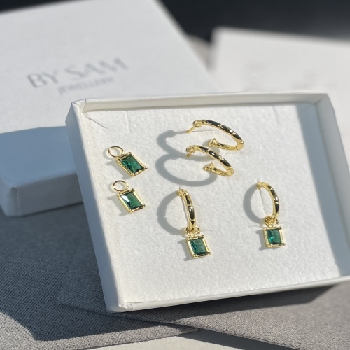 Christmas Gift Emerald Charm Earrings Silver and Gold