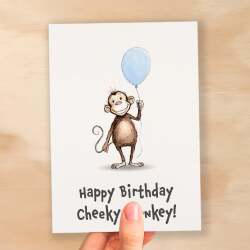 Birthday Card For Children Cute Monkey Birthday Card For Child Card For Boy Birthday Card For Girl Cheeky Monkey Fun Birthday Card For Kids - Small (4x6) / Blank Message