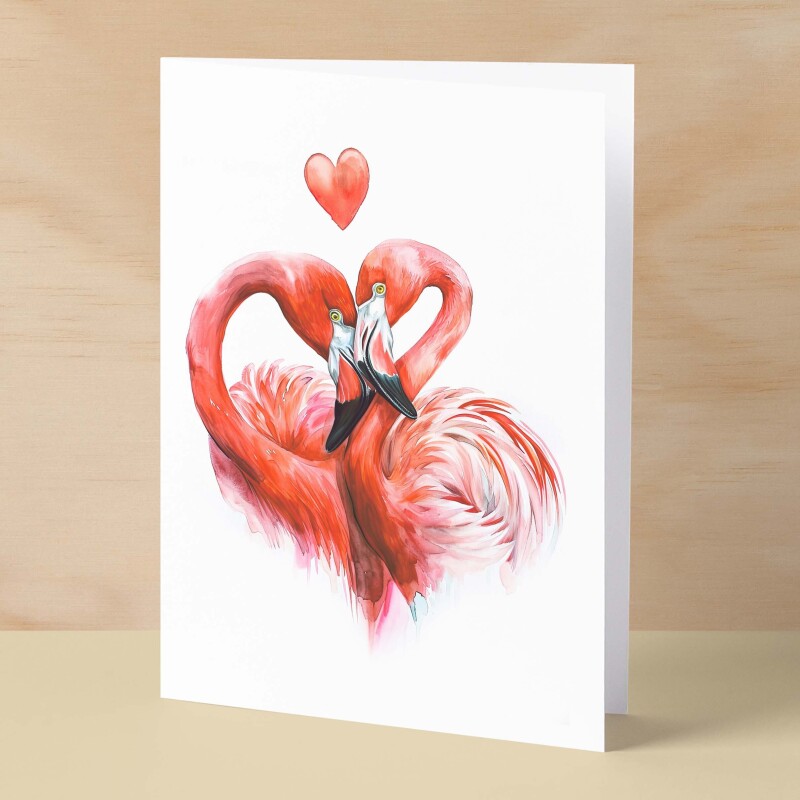 Anniversary or Valentine's Card for Her Anniversary Card for Wife Valentines Day Card For Husband Boyfriend or Girlfriend Flamingo Love - Small (4x6) / Blank Message