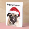 Christmas Card For Him or Her Christmas Card With A Dog Pug Dog Christmas Card For Anyone Friend or Relative Fun Christmas Card of a Dog - Small (4x6) / Blank Message