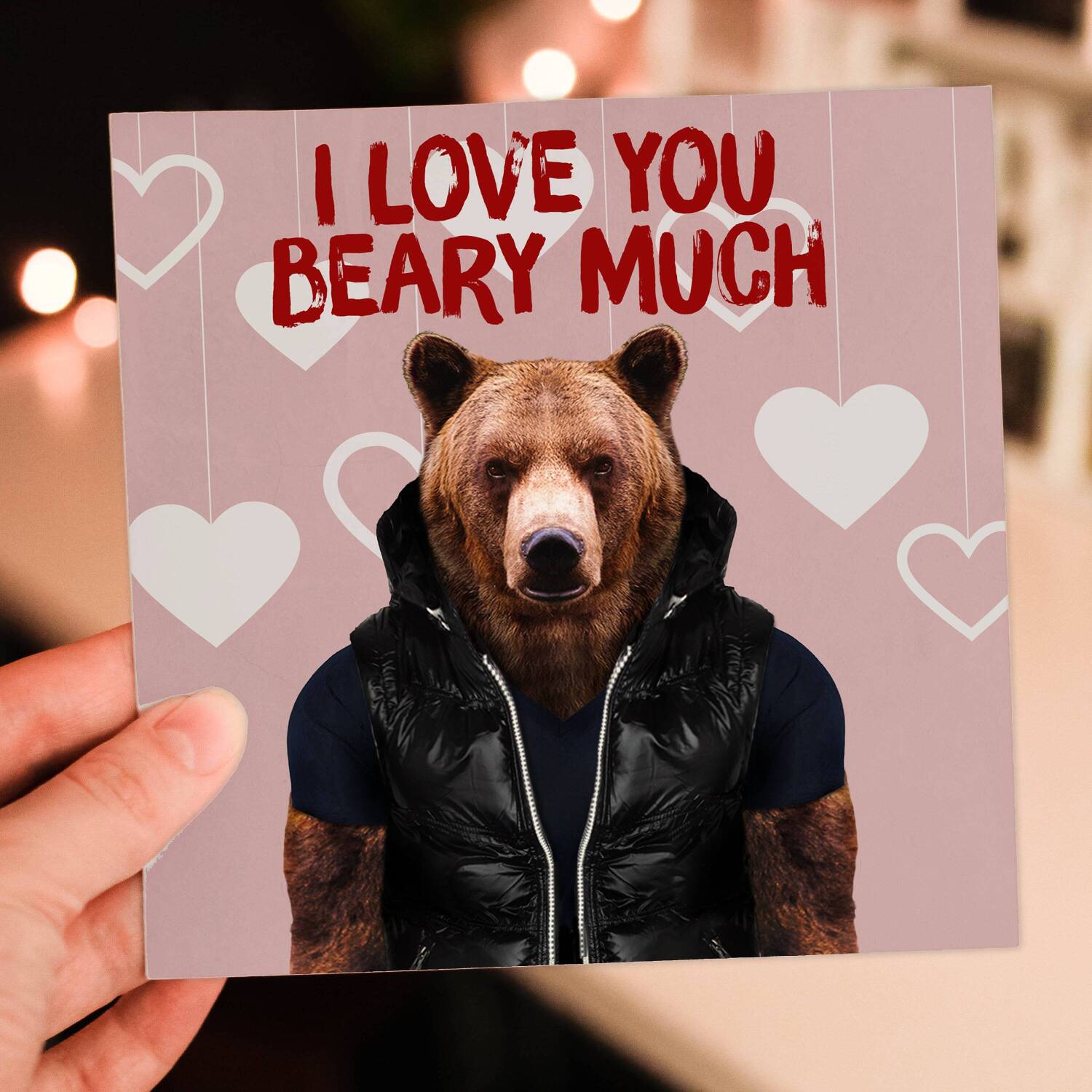 I love you beary much bear in clothes Valentine's Day, love, bear pun card for husband, wife, partner (Animalyser) Size A6/A5/A4/Square 6x6" - A6: Single card