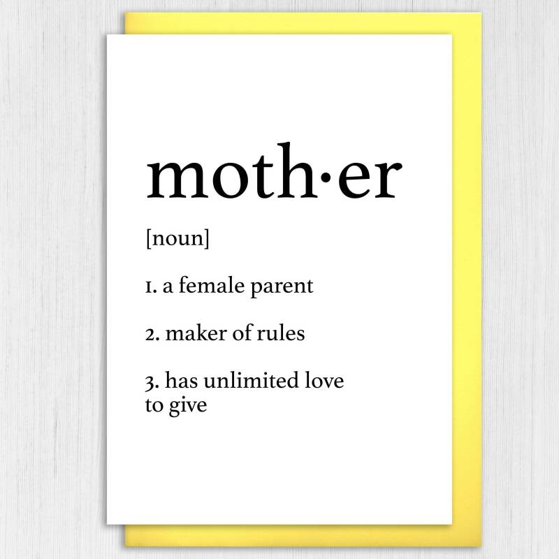 Dictionary definition of mother cute, heartfelt birthday card for mum from son, daughter, children, child (Size A6/A5/A4/Square 6x6") - A6: Single card