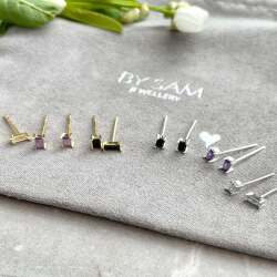 Gemstone Earrings Stud Earrings - Gold - Amethyst