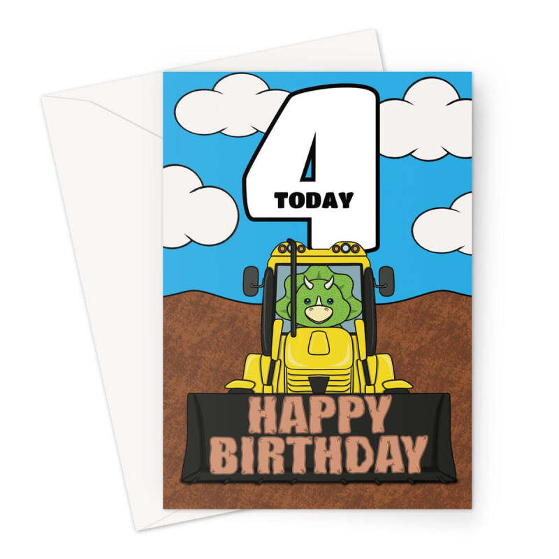 Digger 4th Birthday Card For A Boy - A5 Portrait - 1 Card