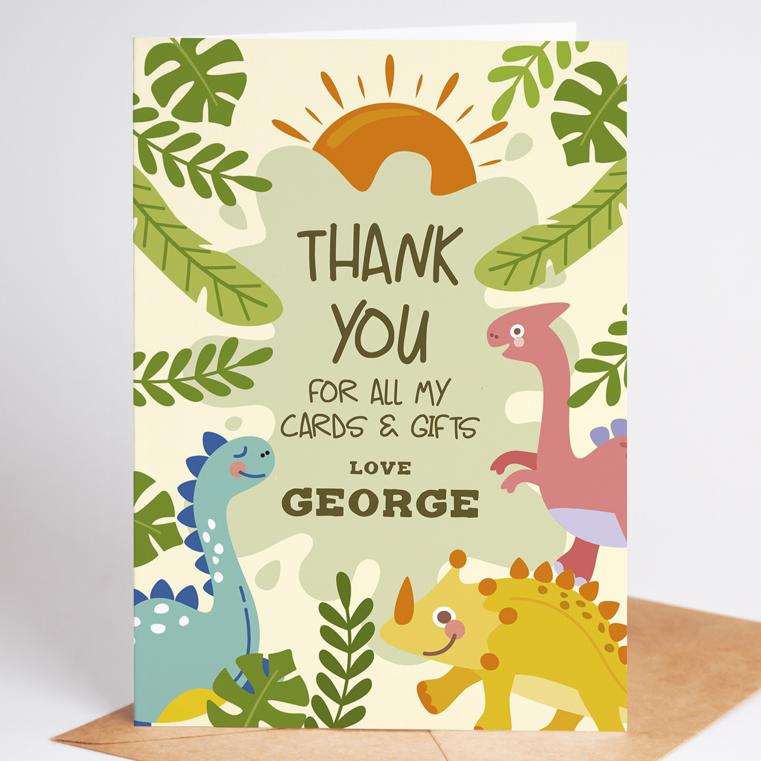 Birthday Thank You Cards, Dinosaur Birthday Thanks For Gifts - A6 - 4.1" x 5.8"