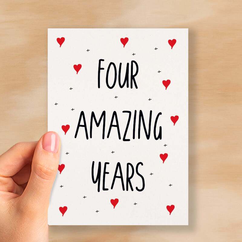 4 Year Anniversary Card For Wife or Husband Anniversary Card for 4th Anniversary Card For Boyfriend or Girlfriend Forth Wedding Anniversary - Small (4x6) / Blank Message