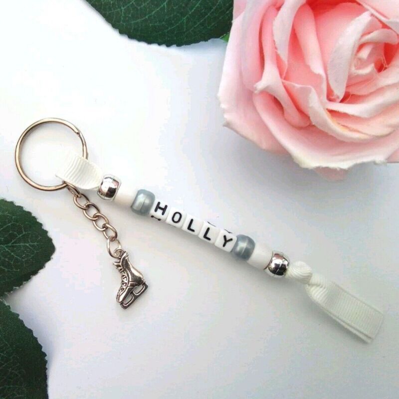 Personalised Ice Skate Keyring,Ice skate bag charm,Ice skate Party Bag Gift - up to 8 letter beads