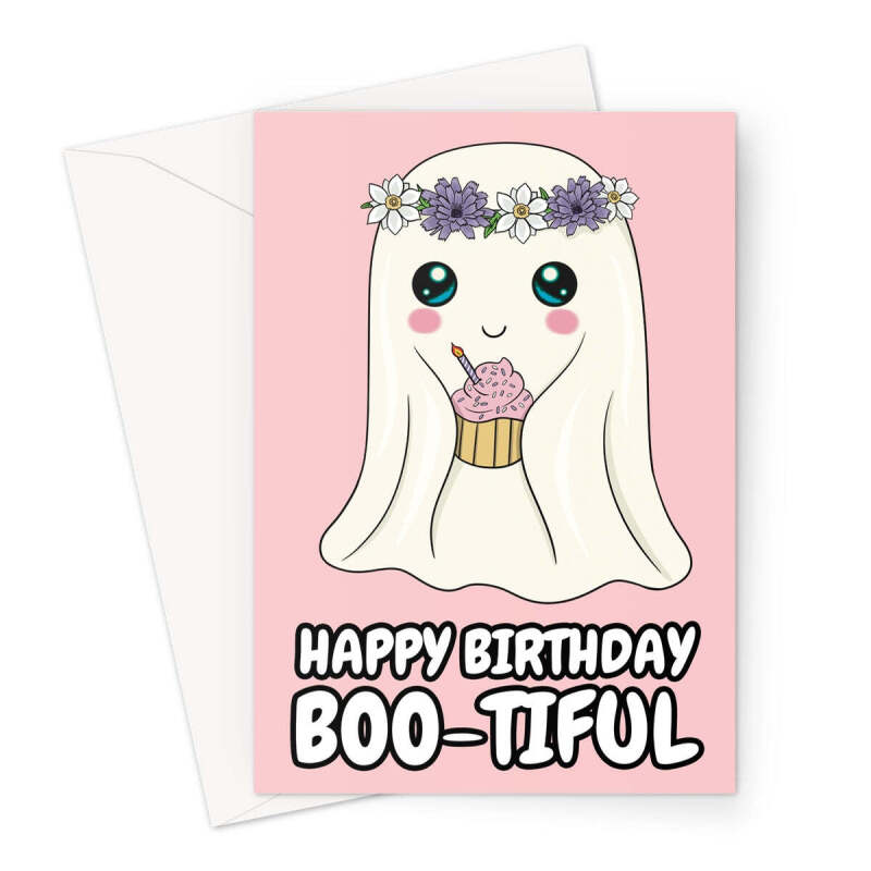 Cute Birthday Card For A Woman - Ghost Pun - A5 Portrait - 1 Card