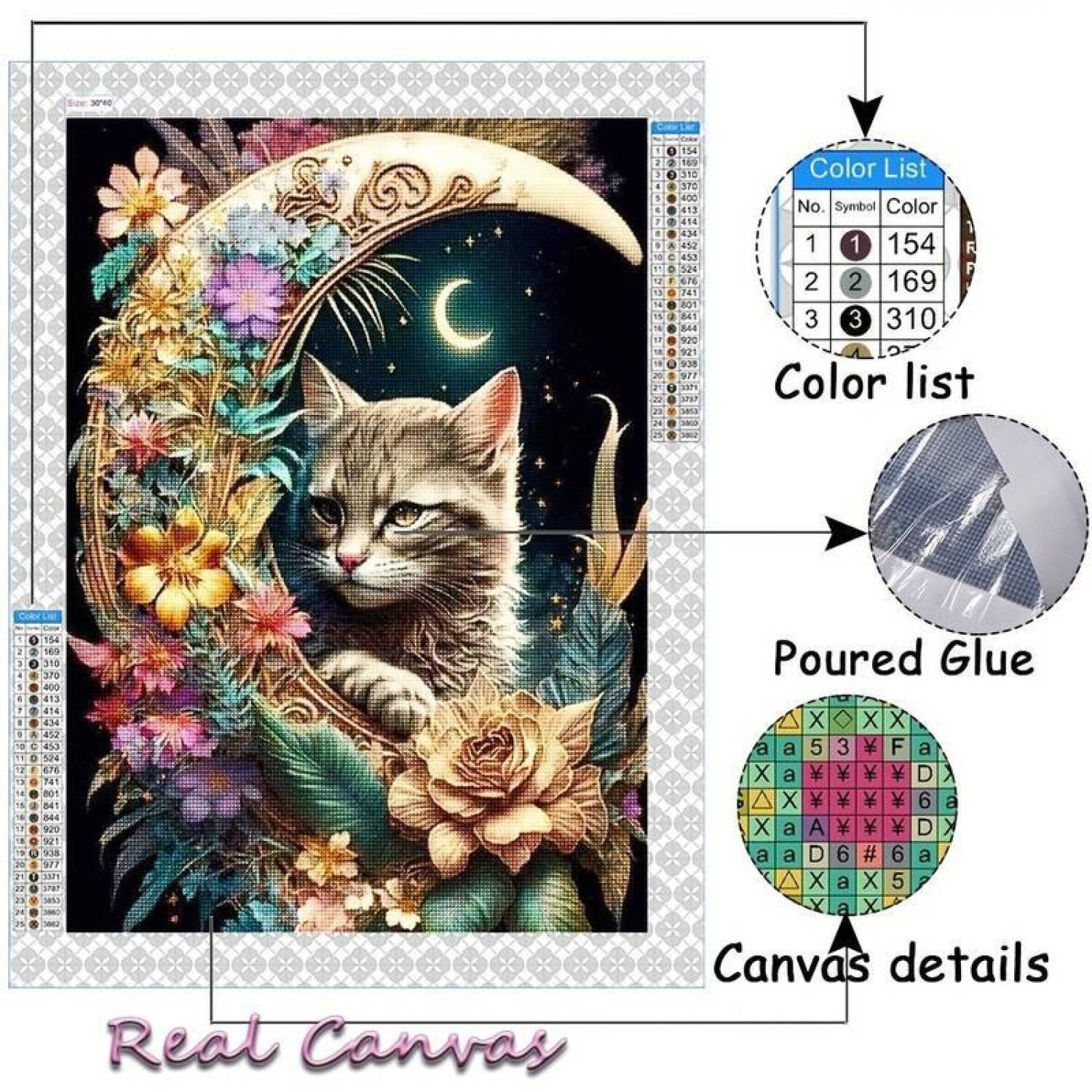 Diamond Art Kit Floral Moon Cat 5D DIY Art Kit