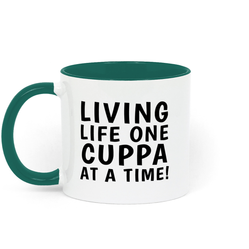 Funny Mug - Living Life One Cuppa At A Time - White / Black - Ceramic