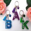 ANY INITIAL Personalised Glitter Resin Letter Keyring,Initial Keyring Gift - No organza bag