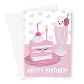 Happy Birthday Card - Kawaii Pink Birthday Cake - A5 Greeting Card