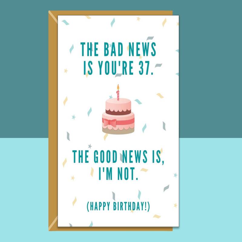 Funny 37th Birthday Card - Cheeky Card For Someone Turning 37 Years Old - For Him or For Her - Can be personalised inside. - Blank inside
