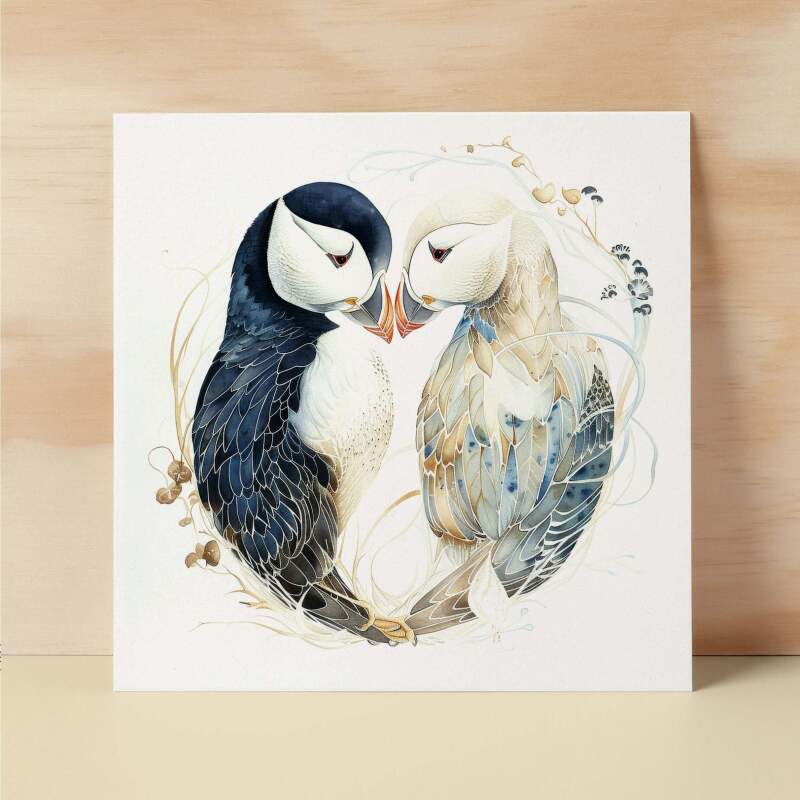 Anniversary Card For Husband Card for Anniversary Card For Wife Puffins Anniversary Card For Couple Engagement Card For Couple Wedding Card - Square (6x6) / Blank Message