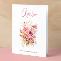 Birthday Card For Auntie Card For Her Card for Auntie Luxury Card For Auntie Birthday Card for Loved One Auntie Card Birthday Flower Card - Small (4x6) / Blank Message