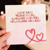 Personalised anniversary card: Days, hours, minutes and seconds - any wedding, anniversary date for wife, husband, Size A6/A5/A4/Square 6x6"