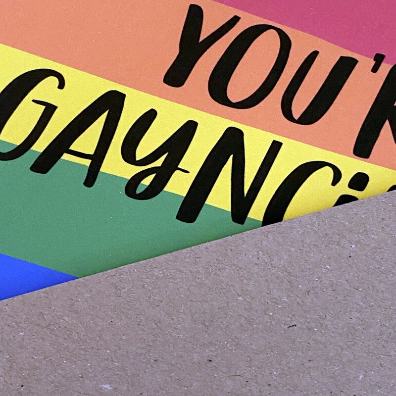 Funny LGBTQ+, gay, lesbian, old age, ancient birthday card: Happy birthday, you're gayncient (Size A6/A5/A4/Square 6x6") - A6: Single card
