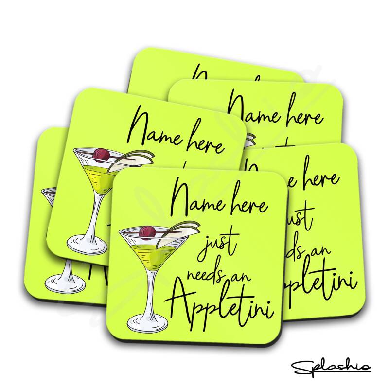 Coaster - Appletini Cocktail Personalised Coaster, Personalised, Fathers Day gift, Christmas Coaster, Secret Santa, Birthday Gift, Home Bar.