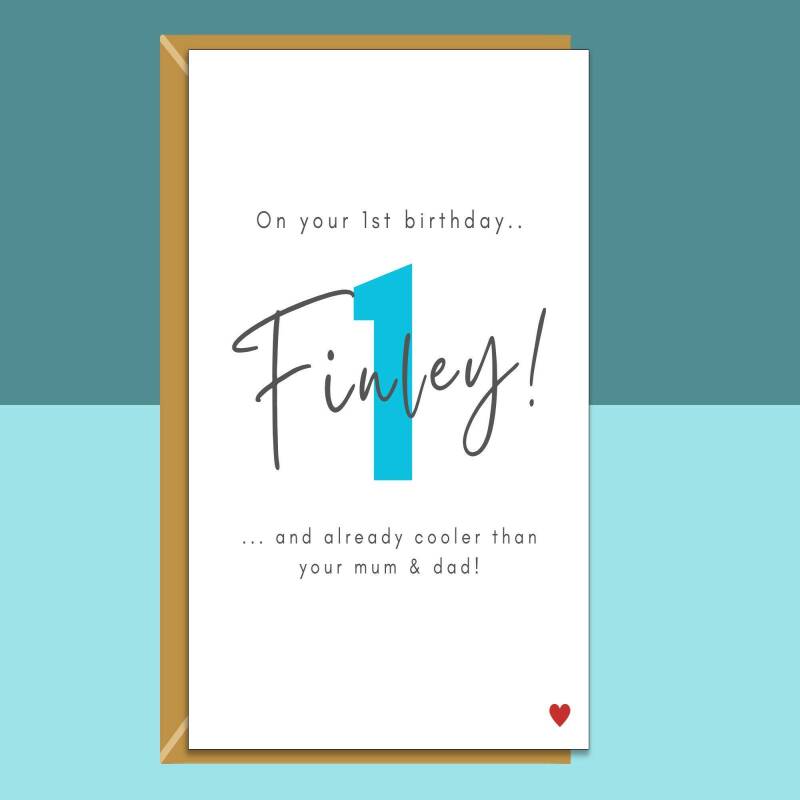 1st Birthday Card - Funny - Personalised - For nephew, cousin, friend's little boy, godson, grandson, or any other baby turning 1 years old. - Blank inside - Small