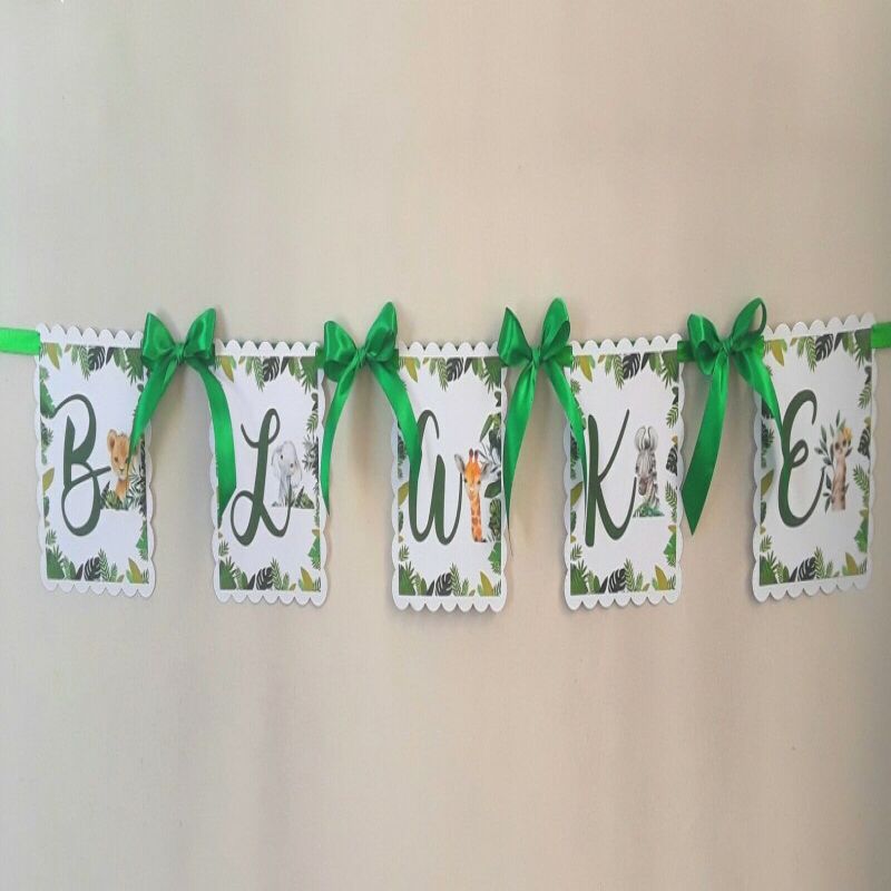 Personalised Baby Safari Banner,Wild One Name Banner,Baby Safari Nursery Decor - Without bows