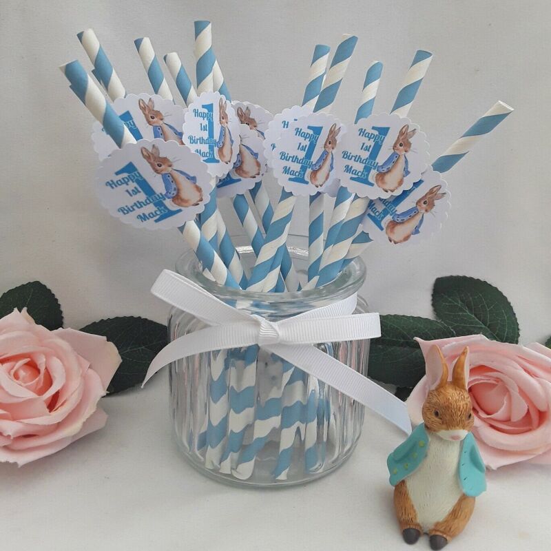 6 Personalised Peter Rabbit Straws,Peter Rabbit 1st Birthday,Peter Rabbit Party - 6