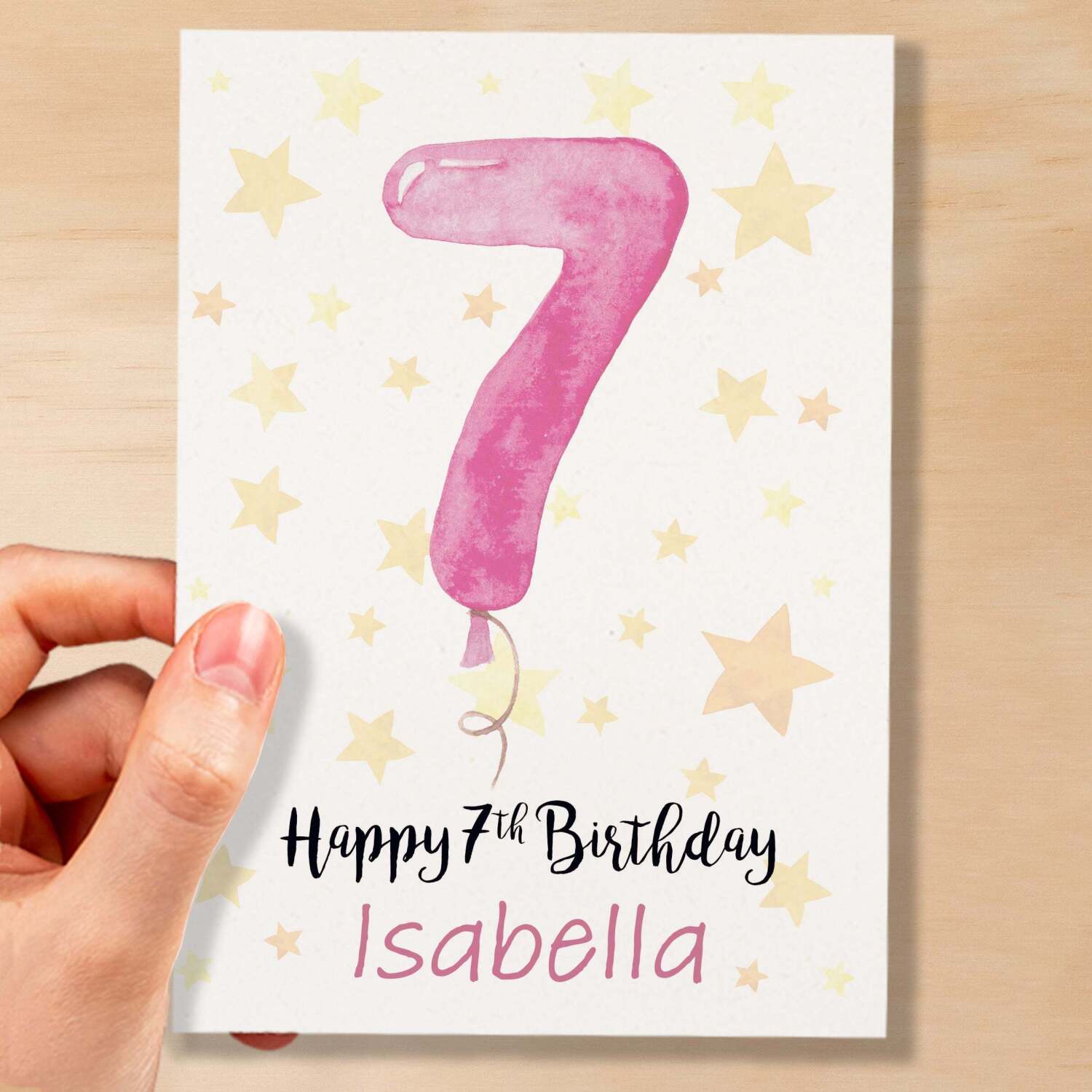 Personalised 7th Birthday Card For Girl Custom Name Card For Girl Seventh Birthday Card For Child Birthday Card for Girl Custom 7th Birthday - Small (4x6) / Blank Message