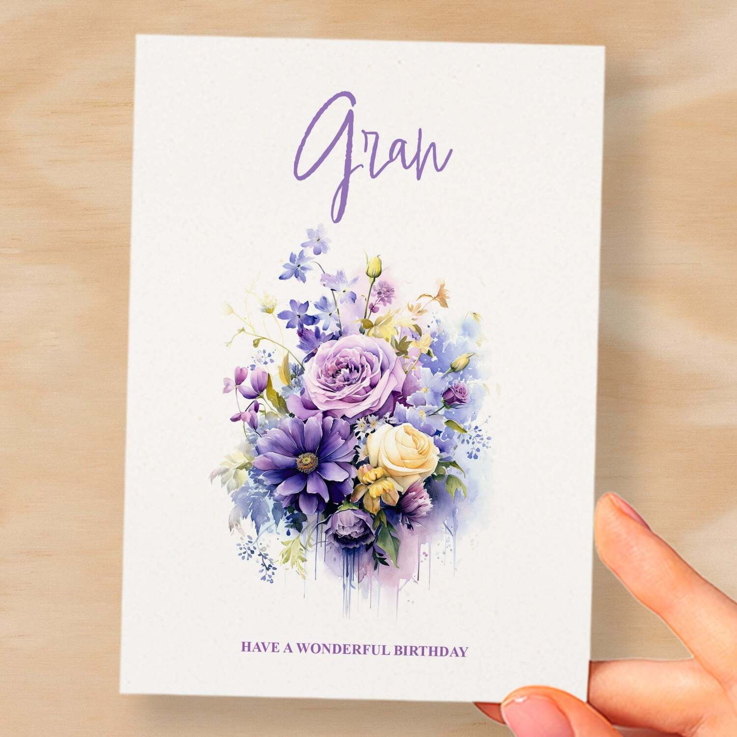 Birthday Card For Gran Card For Her Birthday Card for Gran Luxury Card For Gran Birthday Card for Loved One Gran Card Birthday Flower Card - Small (4x6) / Blank Message