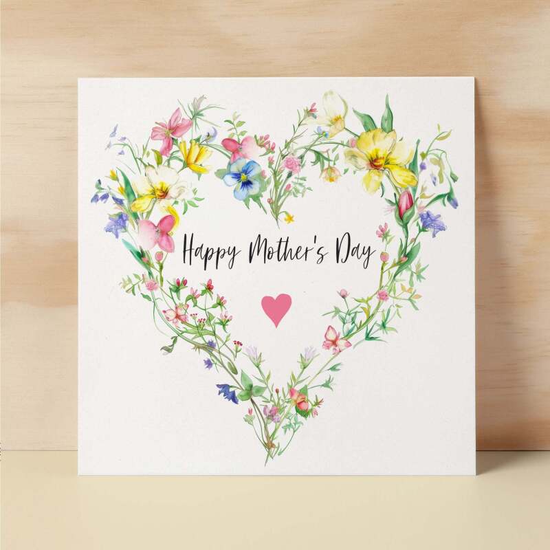 Mother's Day Card For Mum Happy Mother's Day Mothers Day card Mothering Flower Wreath Mother's Day Card For Mom Mommy Mum Mummy - Square (6x6) / Blank Message