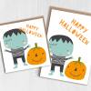 Zombie and pumpkin cute Happy Halloween, All Hallow's Eve card for children, kids, adults, all ages (Size A6/A5/A4/Square 6x6") - A6: Single card